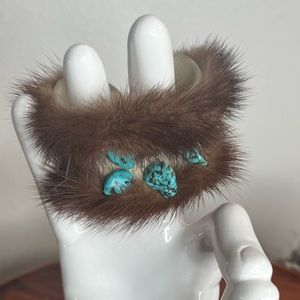 Mink Leather & Turquoise Custom made Bracelet size med.